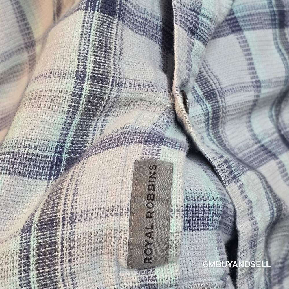 Royal Robbins Mens XL Blue Green Plaid Organic Cotton Relaxed Fit Shirt Y721005 - Picture 12 of 12